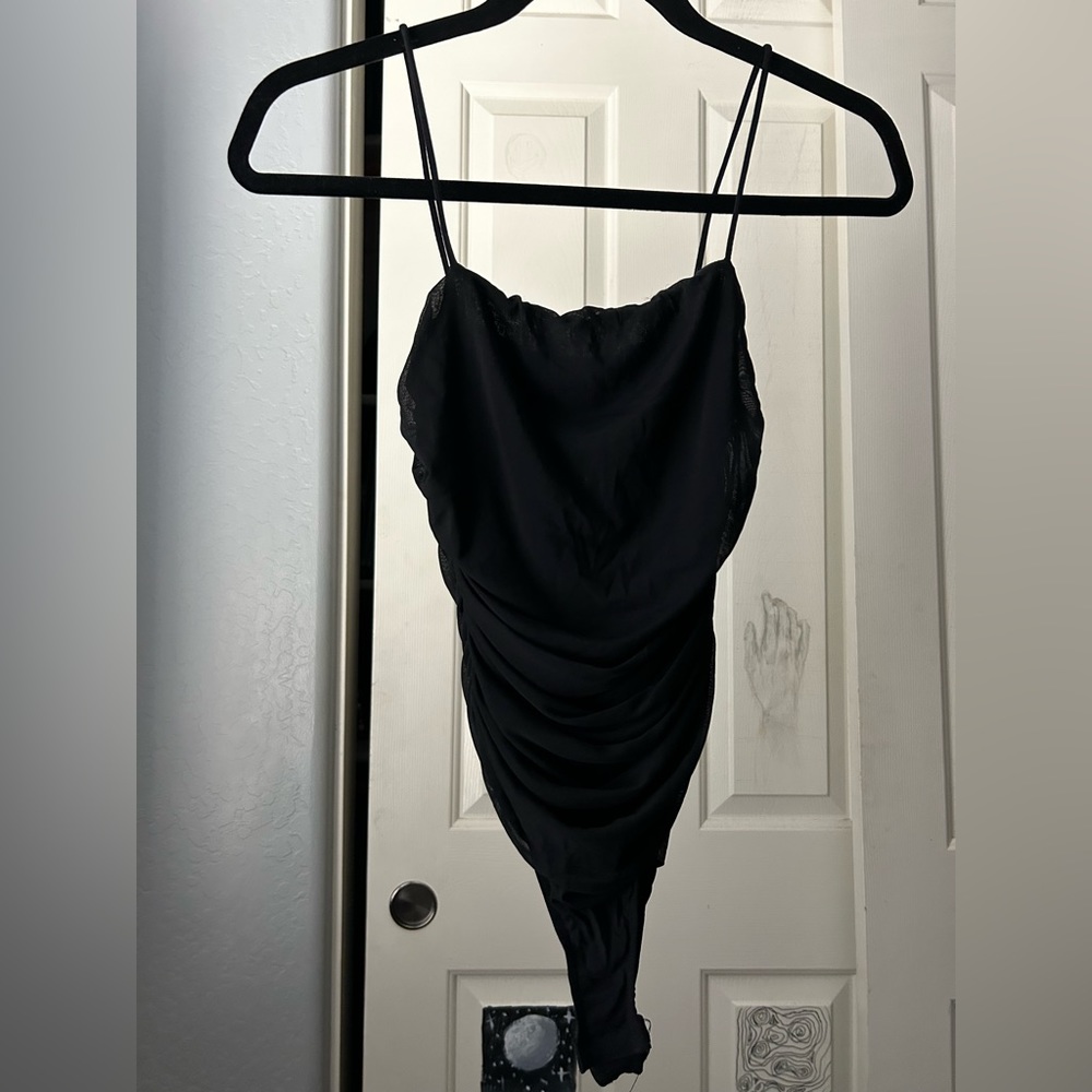 Black ruched Chalotte Russe small bodysuit top